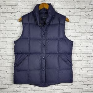 Lands End Womens Small Navy Blue Puffer Vest Down Filled Zip Pockets